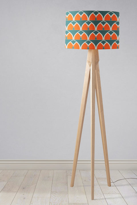 Teal and Orange Geometric Arches Design Lampshade, Ceiling or Table Light Shade